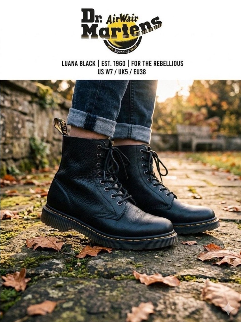 Dr. Martens Black Leather Lace-Up Combat Boots